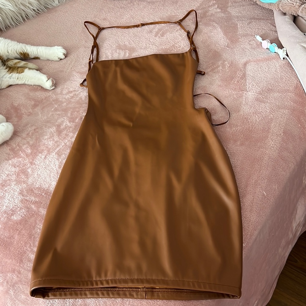 Pleather brown mini dress